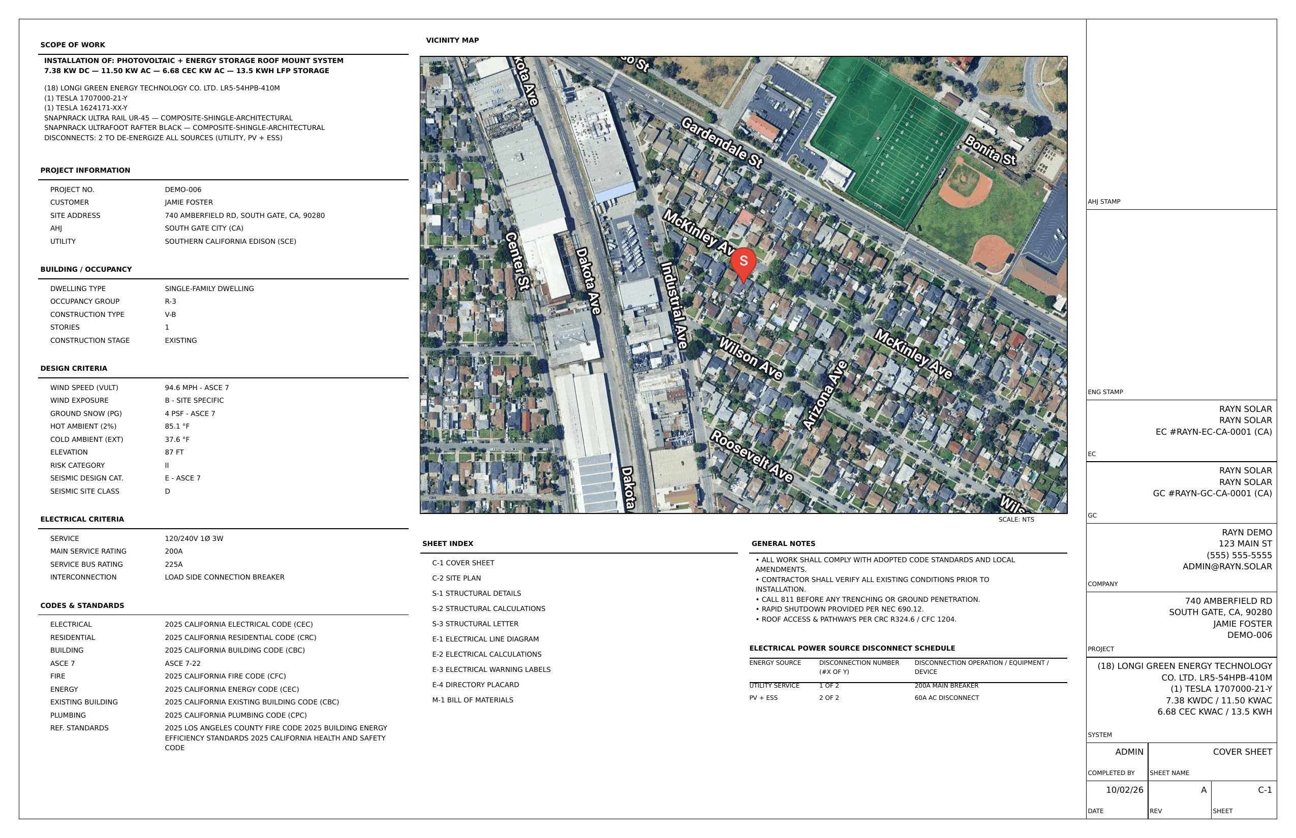 Rayn planset cover sheet